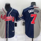 Men's Atlanta Braves #27 Austin Riley Navy Blue Pinstripe Stitched Jersey