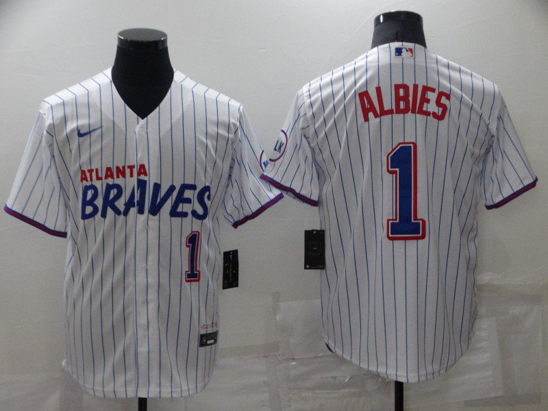MLB Braves 1 Ozzie Albies Grey 2021 World Series With 150th Anniversary  Patch Cool Base Men Jersey