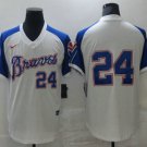 Men's Atlanta Braves #24 Deion Sanders White Stitched Throwback Jersey
