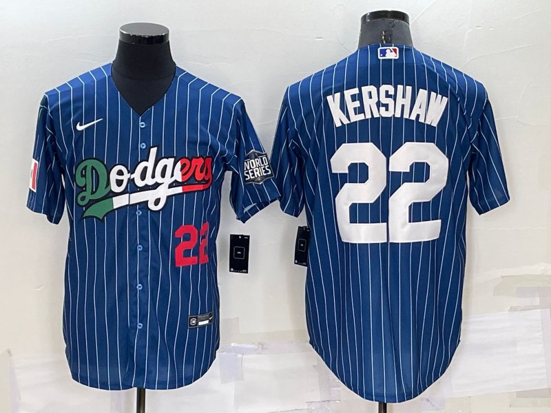 Los Angeles Dodgers #22 Clayton Kershaw Number Navy Blue Pinstripe 2020 ...