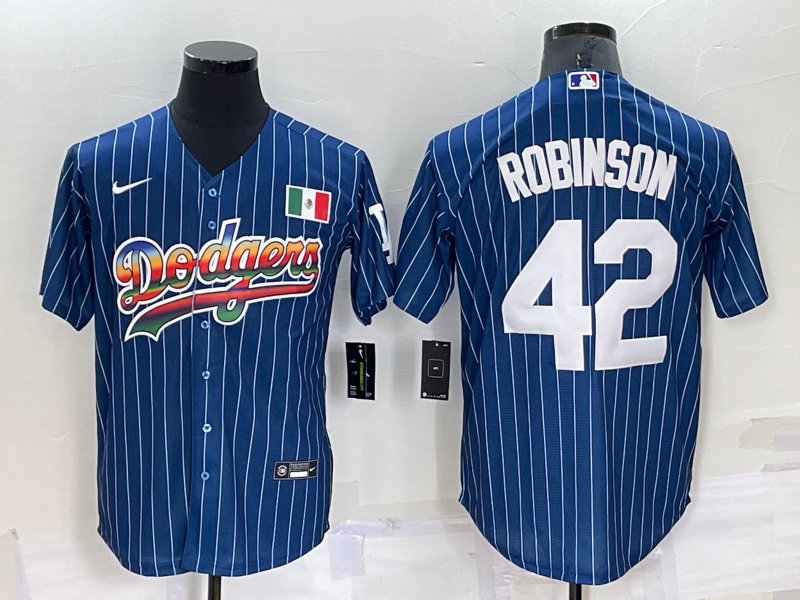 Los Angeles Dodgers #42 Jackie Robinson Rainbow Blue Red Pinstripe ...