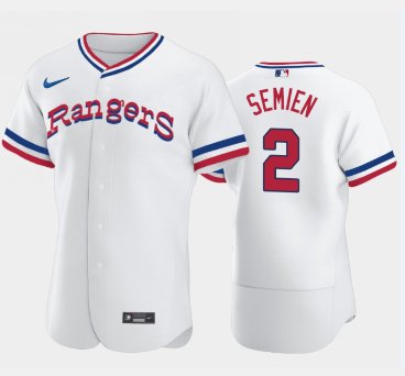 Men's Texas Rangers #2 Marcus Semien White Throwback Stitched Flex Base Jersey