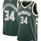 Men's Milwaukee Bucks #34 Giannis Antetokounmpo Green With No.6 Patch Stitched Basketball Jersey