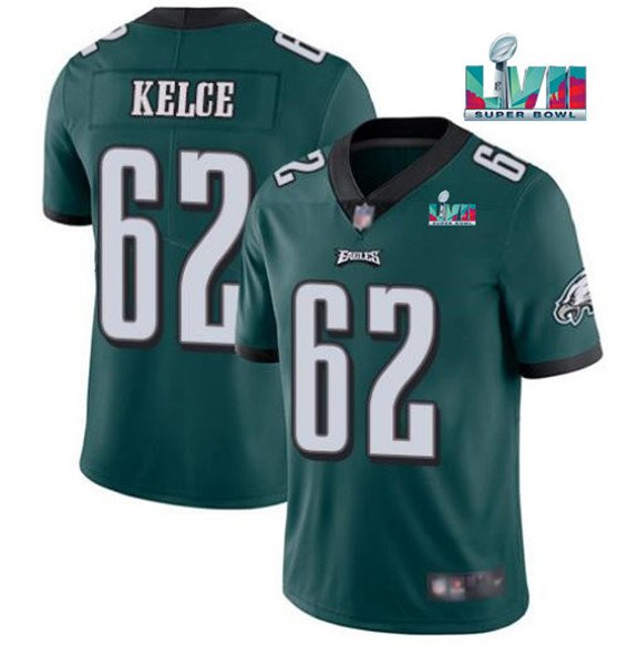 Philadelphia Eagles 62 Jason Kelce Green Super Bowl LVII Patch Limited