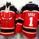 Men's Chicago Bulls #1 Derrick Rose Red Lace-Up Pullover Hoodie Jersey
