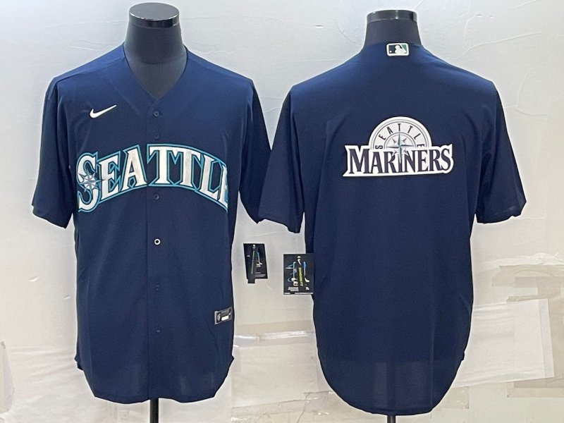 Men's Seattle Mariners Navy Team Big Logo Stitched Baseball  jersey