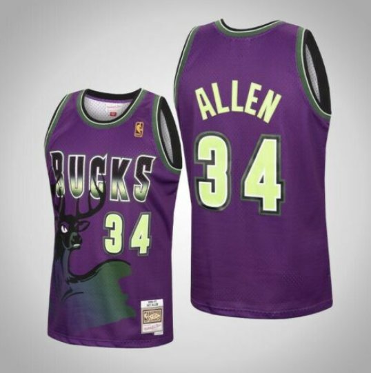 Custom Milwaukee Bucks  Purple Mitchell & Ness 1996-97 Hardwood Classics Stitched Basketball Jersey