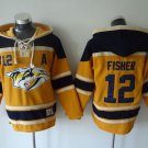 Men's Nashville Predators #12 Mike Fisher Yellow Sawyer Hooded Sweatshirt Stitched Hoodie Jersey