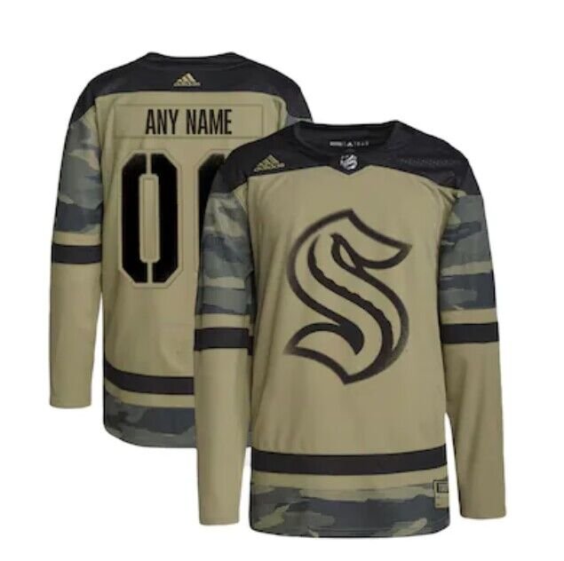 Men's Seattle Kraken Custom Olive Salute To Service Stitched Hockey Jersey