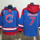 Men's Chicago Cubs #7 Dansby Swanson Royal/Red Ageless Must-Have Lace-Up Pullover Hoodie