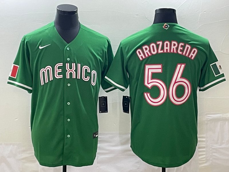 Men's Mexico Baseball 56 Randy Arozarena 2023 Green World Baseball