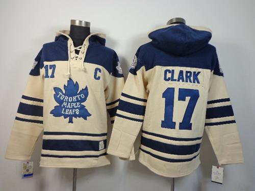 Maple Leafs #17 Wendel Clark Cream Sawyer Hooded Sweatshirt Stitched Hoodie Jersey