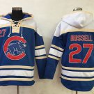 Men's Chicago Cubs #27 Addison Russell Blue Sawyer Hooded Sweatshirt Hoodie Jersey