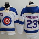 Men's Chicago Cubs #23 Ryne Sandberg White Sawyer Hooded Sweatshirt Baseball Hoodie Jersey