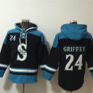 Men's Seattle Mariners #24 Ken Griffey Jr. Navy/Awus Lace-Up Pullover Hoodie