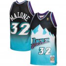 Men's Utah Jazz #32 Karl Malone 1996-97 Black/Light Blue Throwback Stitched Jersey