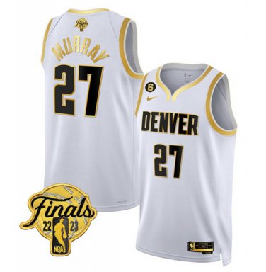 Nuggets 27 Jamal Murray White Gold Edition 2023 Finals Collection With NO.6 Patch Stitched Jersey