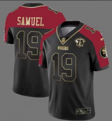 Men's San Francisco 49ers #19 Deebo Samuel Balck Red With 75th Anniversary  Patch Stitched Jersey