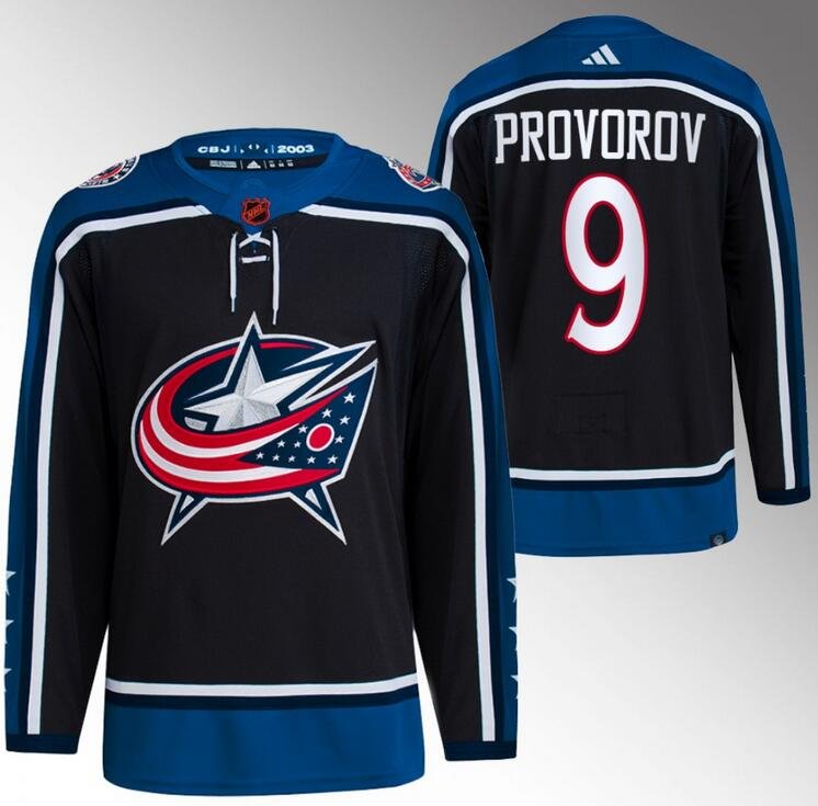Men's Columbus Blue Jackets #9 Ivan Provorov Black 2022-23 Reverse Retro Stitched Jersey
