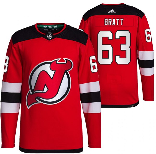 Men's New Jersey Devils #63 Jesper Bratt Red Stitched Hockey Jersey