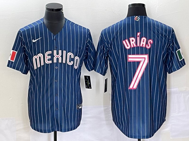 Men's Mexico Baseball 7 Julio Urías 2023 Navy World Baseball With Patch Classic Stitched Jersey
