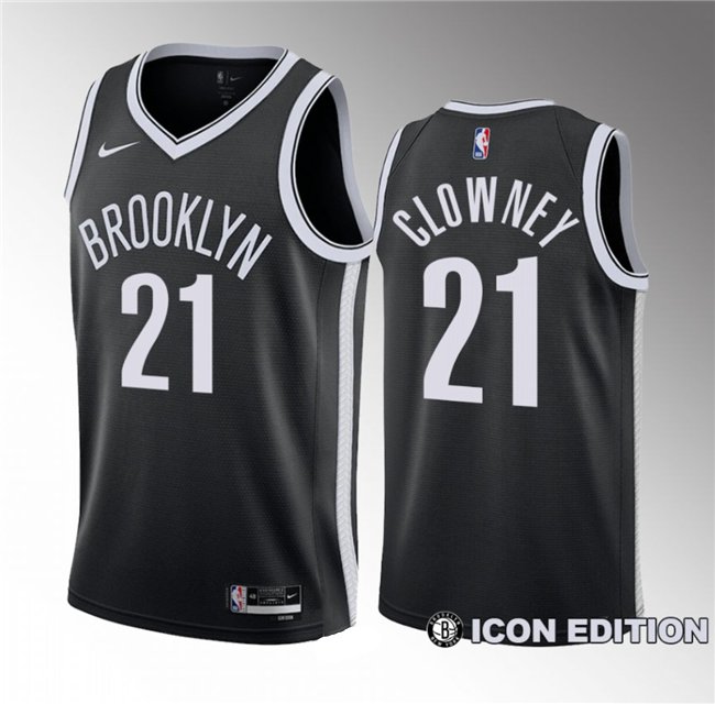 Men's Brooklyn Nets #21 Noah Clowney Black 2023 Draft Icon Edition Stitched Jersey
