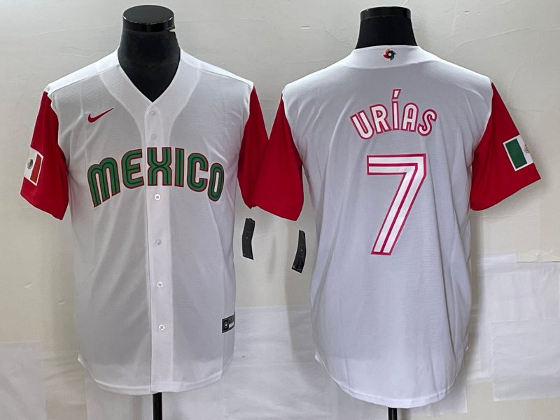 Men's Mexico Baseball 7 Julio Urías 2023 White Red World Baseball With Patch Classic Jersey