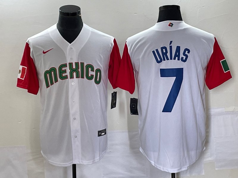 Men's Mexico Baseball 7 Julio Urías 2023 White Red World Baseball With