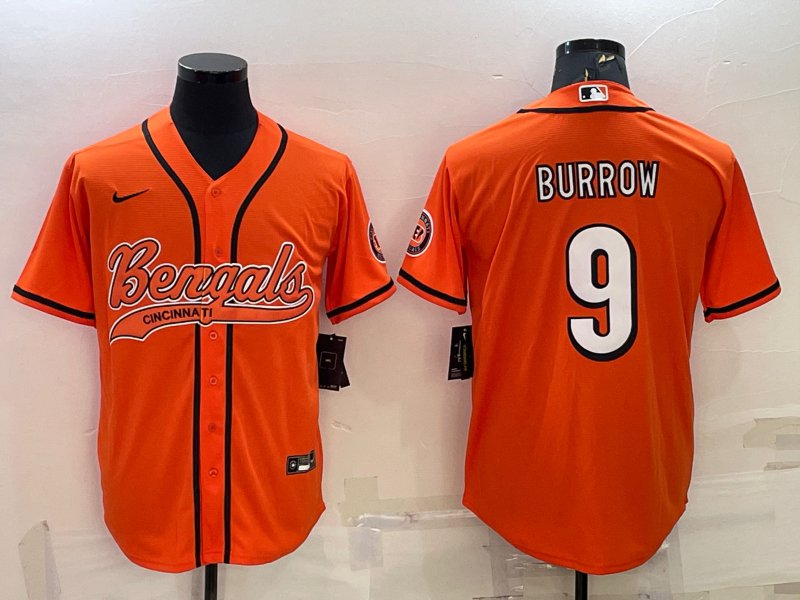 Joe burrow Black cincinnati Bengals Orange baseball jersey for