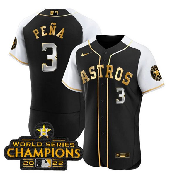 Men's Houston Astros #3 Jeremy Peña 2023 Black Gold Alternate Flex Base ...