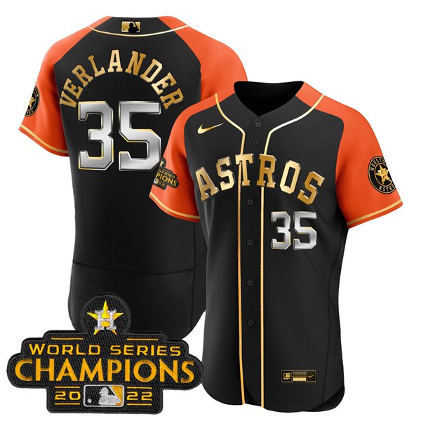 Men's Houston Astros 35 Justin Verlander 2023 Black Gold V2 Alternate