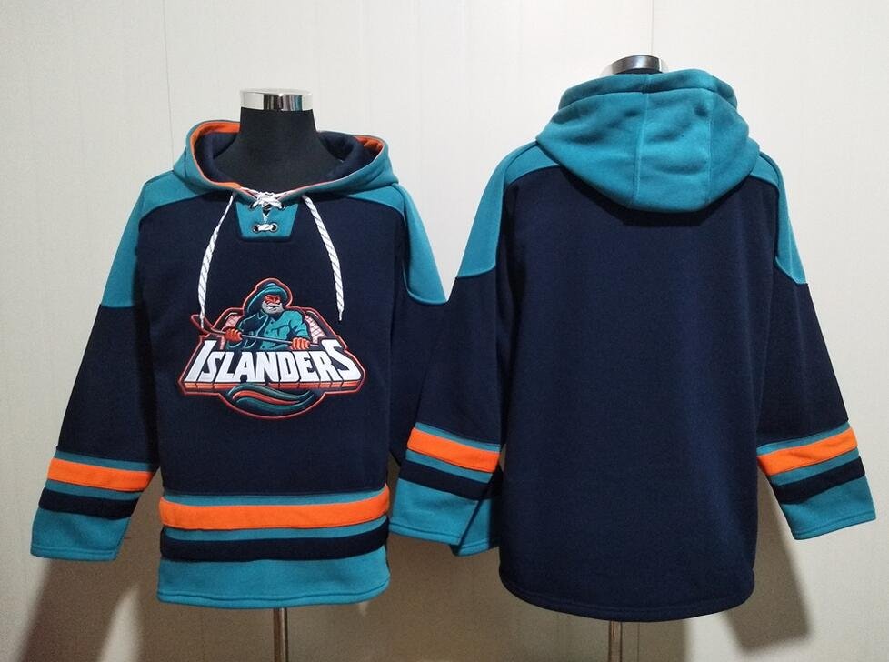 Men's New York Islanders Blank Black Ageless Must-Have Lace-Up Pullover Hoodie Jersey