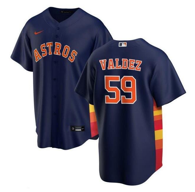 Houston Astros #59 Framber Valdez Navy Cool Base Stitched Baseball Jersey