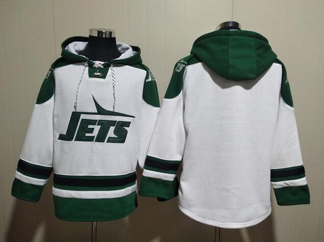 Men's New York Jets Blank White Ageless Must-Have Lace-Up Pullover Hoodie Jersey
