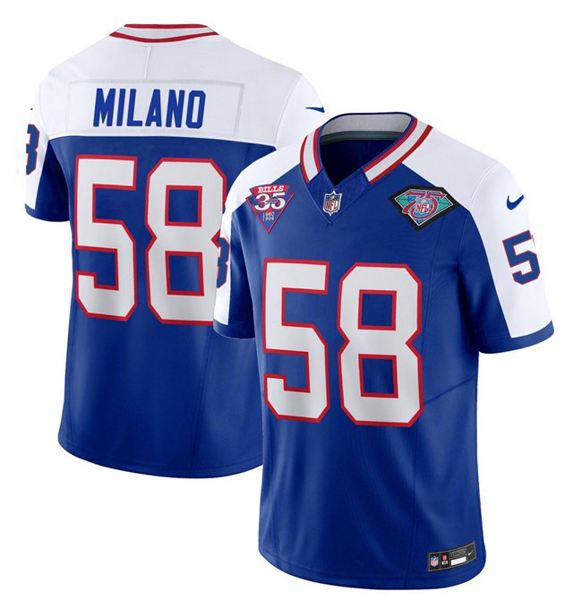 Bills #58 Matt Milano Blue/White 2023 F.U.S.E. 35th And 75th Patch