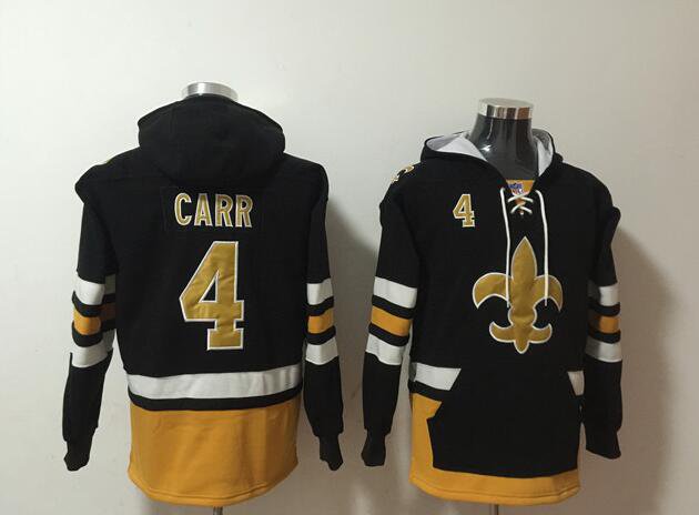 Men's New Orleans Saints #4 Derek Carr Black Ageless Must-Have Lace-Up Pullover Hoodie Jersey