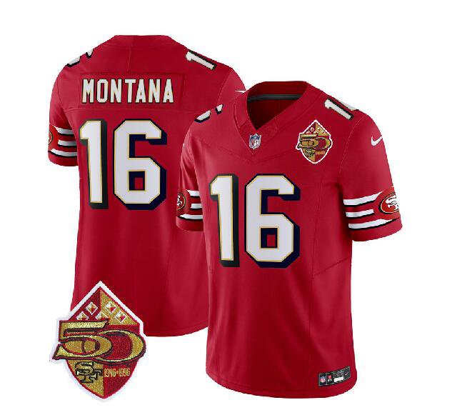 Maillot Joe Montana San Francisco 49ers N°16 - Domicile Rouge, Taille L (44L) - Occasion