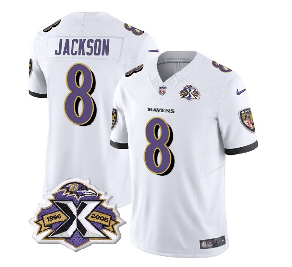 Baltimore Ravens #8 Lamar Jackson White 2023 F.u.s.e With Patch 