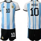 Argentina #10 Lionel Messi White Blue Soccer Jersey Suit