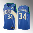 Milwaukee Bucks #34 Giannis Antetokounmpo 2023/24 Blue City Edition Stitched Basketball Jersey