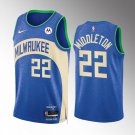 Men's Milwaukee Bucks #22 Khris Middleton 2023/24 Blue City Edition Stitched Basketball Jersey