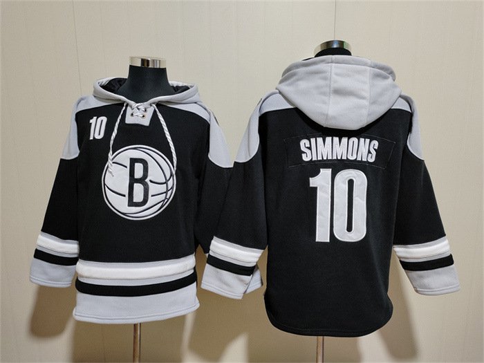 Men's Brooklyn Nets #10 Ben Simmons Black Lace-Up Pullover Hoodie Jersey