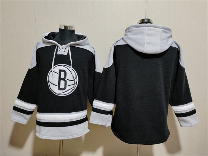 Men's Brooklyn Nets Blank Black Lace-Up Pullover Hoodie Jersey