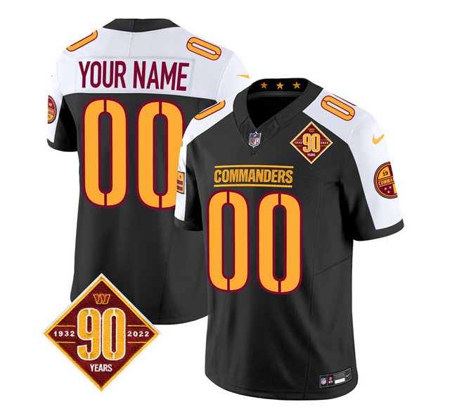 Custom Washington Commanders Black/White 2023 F.U.S.E. 90th Anniversary Vapor Stitched Jersey