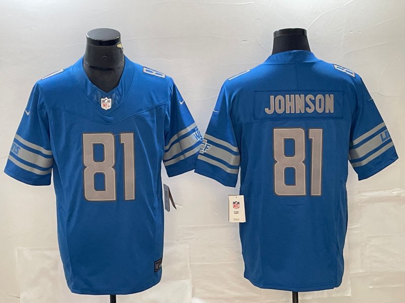 Detroit Lions 81 Calvin Johnson Blue 2023 F.U.S.E. Vapor Untouchable Limited Stitched Jersey