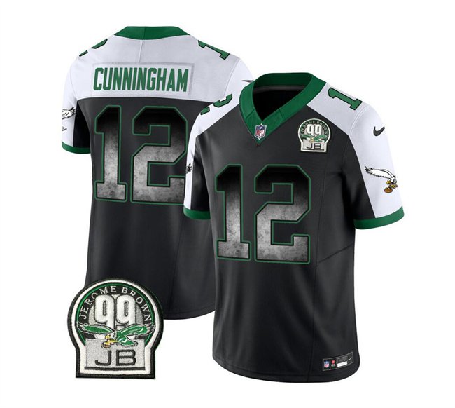Eagles #12 Randall Cunningham Black/White 2023 F.U.S.E. Smoke Throwback Limited Stitched Jersey