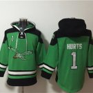 Men's Philadelphia Eagles #1 Jalen Hurts Green Ageless Must-Have Lace-Up Pullover Hoodie Jersey