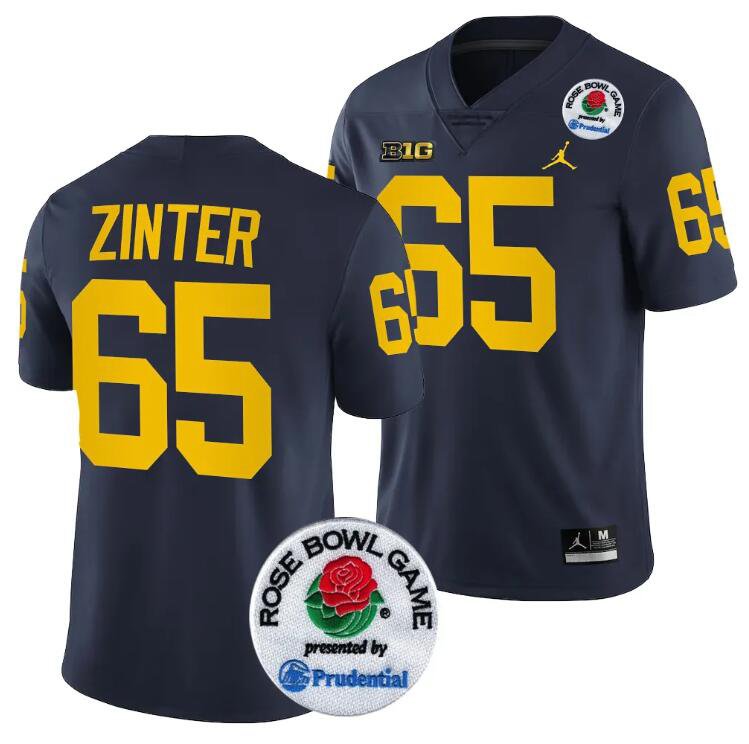 Michigan Wolverines 2024 Rose Bowl 65 Zak Zinter Navy Stitched