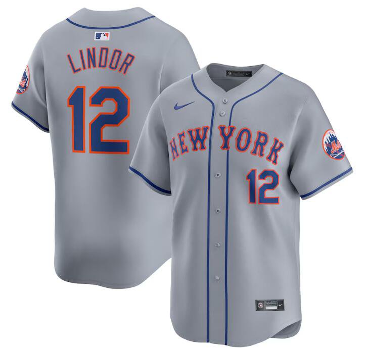 New York Mets #12 Francisco Lindor Grey 2024 Away Limited Stitched ...