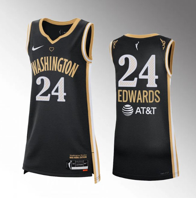 Washington Mystics #24 Aaliyah Edwards Black 2024 Rebel Edition ...